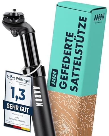 AARON Spring Federsattelstütze mit 31,6mm Durchmesser | Gefederte Aluminium Sattelstütze mit 350mm Länge | Fahrrad Sattelstütze gefedert für E-Bike, MTB, Trekking Citybike u.v.m. Schwarz