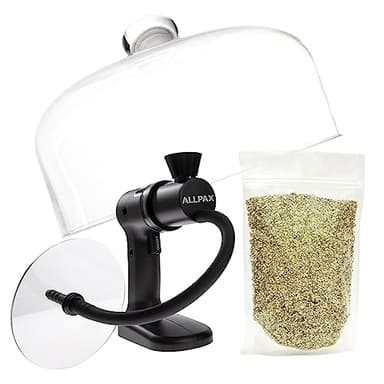 Allpax 3-teiliges Räucherset - Räucherpistole inkl. Glasglocke (24,5 cm) und Räucherchips (Buche), Smoking Gun, Mini Smoker, Rauch-Infuser