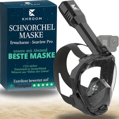 Khroom Schnorchelmaske Erwachsene Vollmaske | In Höhle der Löwen vorgestellt | Unsere Beste CO2 sichere Tauchermaske Seaview Pro zum Schnorcheln | Vollgesichtsmaske Schnorchelmaske (L/XL, Schwarz)