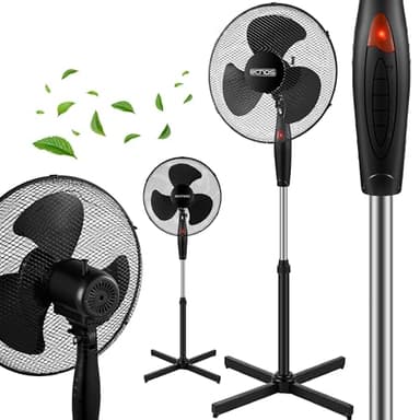 Echos® Standventilator Ø43cm kraftvoller Ventilator sehr leise energiesparend hoher Luftdurchsatz 3 Stufen Oszillationsfunktion 90° höhenverstellbar Bodenventilator mobiler Luftkühler Standlüfter