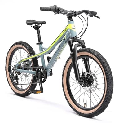 BIKESTAR Alu Mountainbike Jugendfahrrad 20 Zoll ab 6-9 Jahre Hardtail | 7 Gang Shimano Schaltung, Scheibenbremse, Federgabel | Kinder Fahrrad Grau Gelb | Risikofrei Testen