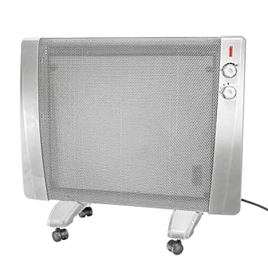 MAUK® Wärmewellen Heizgerät Stand + Wandheizung rollbar | 3 Stufen - 1500W (Thermostat und Überhitzungsschutz) Infrarotheizung auf Rollen | Grau/Silber