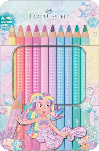Faber-Castell 210910 - Jumbo Buntstifte Set Sparkle, 10 dicke Buntstifte in Pastellfarben, Malstifte für Kinder