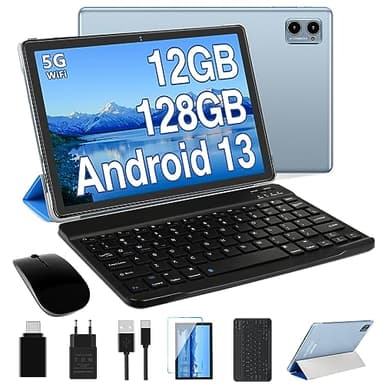 ZIOVO 2026 Neueste Tablet 10 Zoll Android 13 OS, 12GB RAM +128GB ROM(TF 2TB), 5G+2.4G WLAN | 2.0 Ghz 8 Core | 5+8MP | BT 5.0 | GPS | 6000mAh | GMS | GPS | Tablet mit Tastatur & Maus - Blau