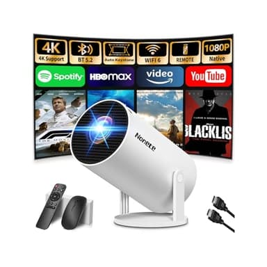 Beamer 4K Projektor Full HD 1080P【2026 Modell】 Mini Beamer mit WiFi 6 und Bluetooth 5.2, Android Tragbarer Projector 270° Dreh mit Auto Keystone für PC/HDMI/USB,mit Maus und Fernbedienung, Weiß