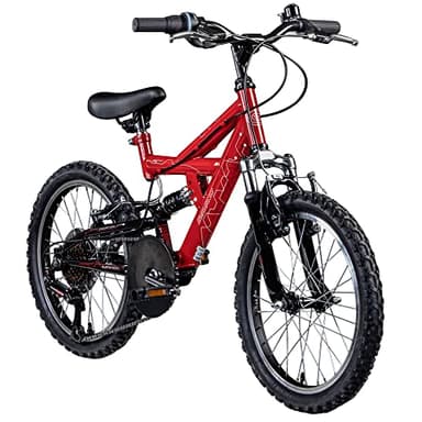 Galano FS180 Kinder Fahrrad ab 6 Jahre Mountainbike Fully ab 120 cm für Mädchen und Jungen, 20 Zoll, 6 Gang Schaltung, MTB Unisex Kinderrad mit V Brakes (rot, 31 cm)