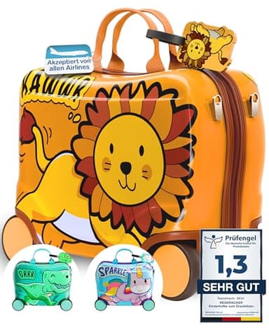 Kinderkoffer zum Draufsitzen als Handgepäck & Kindertrolley Ersatz - Kinderkoffer zum Sitzen für Jungen & Mädchen - Kinder Reisekoffer für Kindergepäck mit Rollen