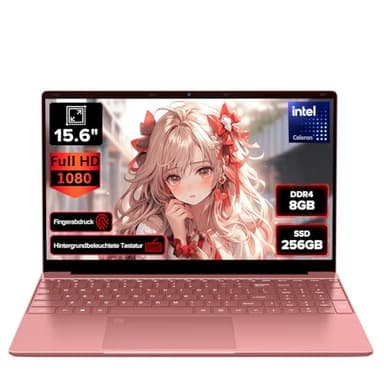 2026 Laptop Computer Notebook QWERTY,15.6" IPS FHD Display,8GB RAM 256GB SSD,Celeron N5100 Prozessor,WiFi5,BT5.0,USB3.0,Beleuchtete Tastatur,Fingerprint für Business Home Office und Studenten,Rotgold