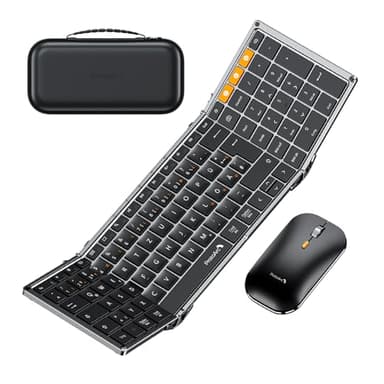 ProtoArc Faltbare Tastatur Kabellos und Maus, XKM01 Bluetooth Tastatur Klappbar Maus Set, 2.4G+Dual Bluetooth Full-Size Mobile Tastatur QWERTZ-Layout für iPad Tablet iPhone Laptop - Space Grau
