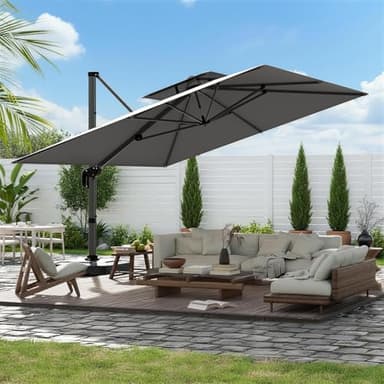 Amopatio Sonnenschirm Rechteckig 300×400 cm – Ampelschirm Groß 360° drehbar, UV50+ Sonnenschutz, Windfest & Wasserdicht, Ampelschirme mit Kurbel, Aluminium Sonnenschirme für Garten & Balkon, Grau