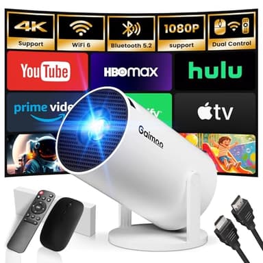 Mini Beamer 4K Full HD 1080P mit Apps Projektor, Smart Beamer mit WiFi 6 und Bluetooth 5.2 Auto Keystone 180° Drehbar Kompatibel mit HDMI/TV Stick/Memory Stick/Laptop, Weiß