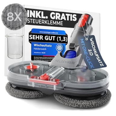 HELDENWERK Wischaufsatz für Dyson V7/V8/V10/V11/V15/Gen5 Staubsauger, Dyson Zubehör Wischaufsatz, Elektrischer Bodenwischer mit Wassertank, Füllbehälter & 8 waschbaren Mops