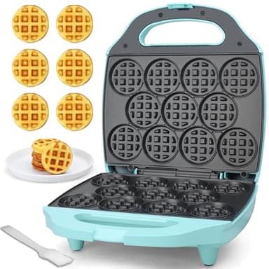 Baker's Friend Multi Mini Waffeleisen Rund, Mini Waffle Maker, Backen 11 x 5.5 cm Kleine WaffelnAusgezeichnete Wahl fur Frühstuck, Brunch, Partys fur Veranstaltungen, Aqua, EU Plug