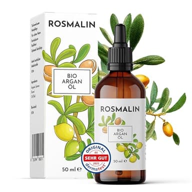 Rosmalin® Arganöl Haare | Bio | Argan Oil - Auch für die Kopfhaut, das Gesicht & die Haut - kaltgepresst - Ursprung in Marokko - Pflegende Kopfhautbehandlung, 50 ml