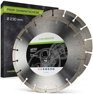 rendech® Profi Diamantscheibe 230mm für Beton, Mauerwerk, Granit, Stein, Ziegel uvm. - Diamanttrennscheibe mit hoher Schneidleistung | 2er Pack