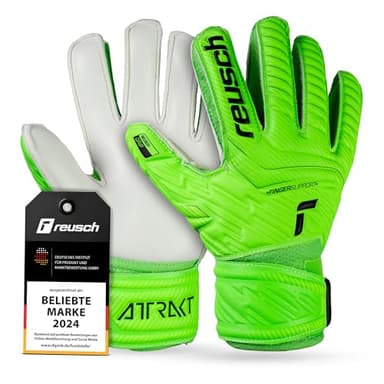 Reusch Attrakt Grip Finger Support Junior Flexible Torwarthandschuhe Kinder Jugendliche Fußballhandschuhe mit Fingerprotektion für alle Spielfeldoberflächen und jedes Wetter