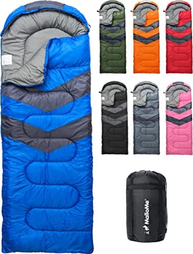MalloMe Schlafsäcke, für kaltes und warmes Wetter, Camping-Schlafsack für Erwachsene und Kinder (10–12), Mädchen, Jungen, leichtes und kompaktes Camping-Essential, Zubehör für Wandern, Schlafbedarf