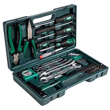 Brüder Mannesmann Werkzeugkoffer, 47-teilig - Werkzeugset für Heimwerker als Grundausstattung - inkl. Zangen, Schraubendreher, Gabelringschlüssel, Bits & Hammer | M29032