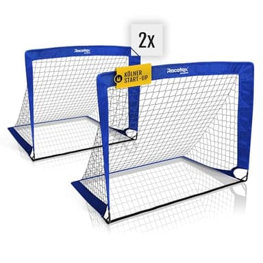 Racetex 2er Fußballtor Kinder Set - Fußball Tore inkl. nützlicher Tasche zum Transportieren - Version mit verstärkten Glasfaserstangen - Fussballtore für den Garten oder Park (Blau)