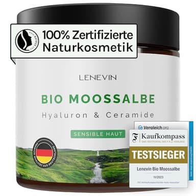 Lenevin® BIO Moossalbe gegen Falten für sensible Haut, 4-facher Testsieger F.A.Z. & mehr - Creme mit 4% Isländisch Moos, 1% Hyaluron, Ceramide - Made in Germany, vegan, tierleidfrei, nachhaltig, 60ml