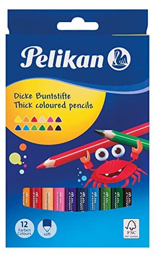 Pelikan Buntstifte, dreieckige dicke Holzbuntstifte, 12 Farben, 1 Packung