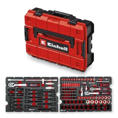 Original Einhell E-Case 121-tlg. Werkzeugkoffer KFZ (KFZ-Profi, Stecknuss-Set, Bit-Stecknüsse, Impact-Bits, Zündkerzeneinsätze, Umschaltknarren, Systemkoffer)