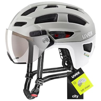uvex Finale Visor - sicherer Fahrradhelm für Damen und Herren - Filterkategorie 1 - LED-Licht - Sand-White matt - 52-57 cm