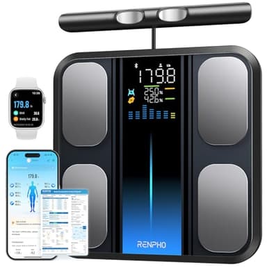 RENPHO Körperfettwaage mit Handsensoren, Personenwaage mit körperfett, Smart Waage mit App für Körperfett, Muskelmasse, BMI, Präzisionswaage bis 180kg/400 lbst, MorphoScan Base