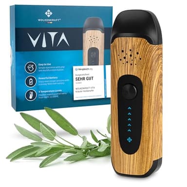 WOLKENKRAFT ViTA Premium-Vaporizer | Verdampfer für Kräuter mit 5 Temperaturstufen | Sehr kompakt | Vollisolierter Luftkanal | Edelstahl-Kammer *Holzoptik*