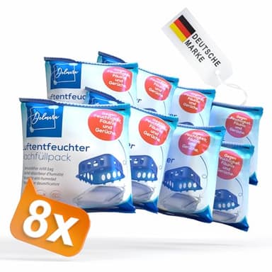 Delmara Luftentfeuchter Nachfüllpack 8x 400g Granulatbeutel - für wiederverwendbare Raumentfeuchter - gegen Feuchtigkeit & Schimmel - einfache Anwendung ohne Strom