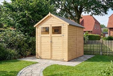 Alpholz Gerätehaus Alisha aus Fichten-Holz, Gartenhaus mit 14mm Wandstärke, Holzhaus inklusive Montagematerial, Geräteschuppen Größe: 202 x 252 cm, Satteldach