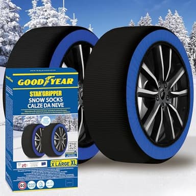 Goodyear Calze da Neve Star Gripper Omologate Italia EN 16662-1:2020 Due Catene da Neve in Tessuto per Auto, Snow Sock Taglia XL, per R14 - R21 (Misure per Pneumatici Dettagliate all'Interno)