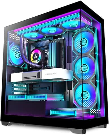 ANSAITE ATX PC-Gehäuse 7×120 mm ARGB PWM-Lüfter vorinstalliert ,Mid-Tower Gaming PC-Gehäuse, Vollansichtiges Doppel-Hartglas Computer-Gehäuse mit Type-C, 360mm Radiator Unterstützung