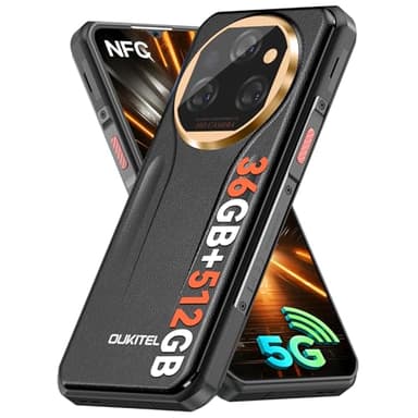 OUKITEL WP39 Pro 5G Telephone Portable Incassable 2025-36Go +512Go/2TO, Smartphone Incassable 11000mAh/33W, Dimensity 6300 Android 14, 6.6" FHD+, 64MP, Téléphone de Chantier 5G Dual SIM/NFC- Or Noir