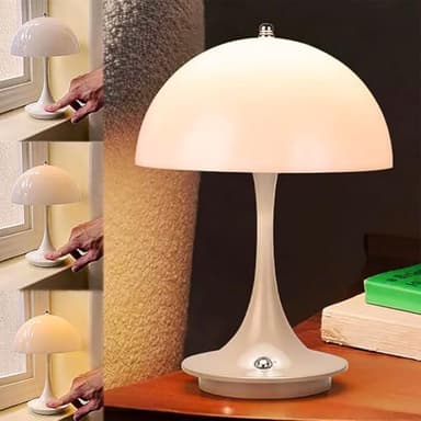 Tischlampe Kabellos mit Touch Dimmbare LED Akku Pilz Tischleuchte USB Aufladbar Schreibtisch Lampe Weiß Acryl Lampeschirm Nachttischlampe Mushroom Leselampe 3000K-6000K für Schlafzimmer Restaurant Bar