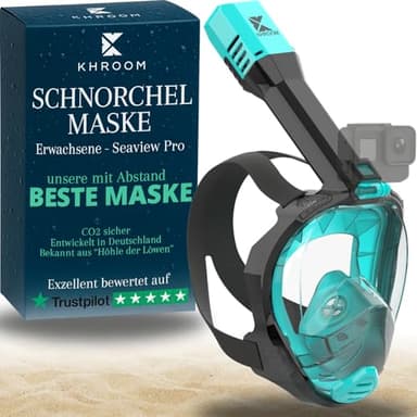 Khroom Schnorchelmaske Erwachsene Vollmaske | In Höhle der Löwen vorgestellt | Unsere Beste CO2 sichere Tauchermaske Seaview Pro zum Schnorcheln | Vollgesichtsmaske Schnorchelmaske (L/XL, Türkis)