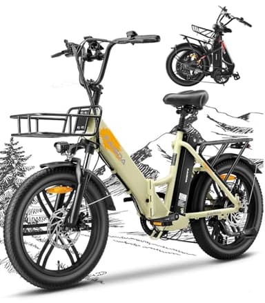 KAISDA E-Bike Klappbar 20 Zoll Fatbike – 36V20.8Ah Doppelakku, bis 45-90KM Reichweite & 150KG Belastungebike 20 Zoll Fat Tire für Schnee, Stadt, Strand – 33KG Leicht & IPX-Wasserdicht