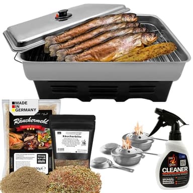 Eversmoke Deluxe Edelstahl Tischräucherofen Set mit Zubehör | Räucherofen mit Räuchermehl, Räuchergewürz, Brenner - rostfrei