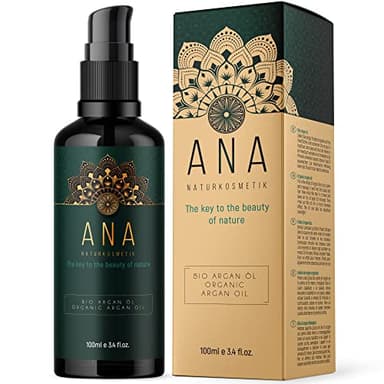 BIO Arganöl Kaltgepresst - Vorteilsgröße 100ml - 100% Rein & Natürlich - Haut & Haaröl – Vegan - Lichtschutz Glas-Flasche - Geschmeidiges Haar ohne Silikone und Parabene - ANA Naturkosmetik