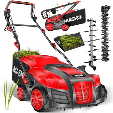 MASKO® Elektro 2in1 Vertikutierer Rasenlüfter 1800W 40cm Arbeitsbreite 55L Fangkorb mit Lüfterwalze Lüfter Moosentferner, Bürste & Handschuhe 5-stufige Arbeitstiefe einstellbar höhenverstellbarer Holm