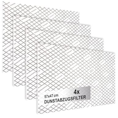 com-four® 4x Dunstabzugsfilter für Dunstabzugshaube mit hoher Filterleistung - 1 mm Flachfilter Universal Zuschneidbar mit Sättigungsanzeige - 100% kompostierbar - 57 x 47 cm (Mit Indikator - 4 Stück)