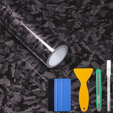 Foneso Forged Carbon Folie (Schwarz Glanz) 150x30cm - Premium Vinyl Autofolie Selbstklebend für Auto, Motorrad & Möbel, Wasserfest & Blasenfrei