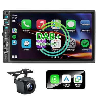 7 Zoll Doppel Din Autoradio mit drahtlosem CarPlay & Android Auto, Bluetooth, Full-Touch-Autoradio-Display FM, DAB+ und Mikrofonunterstützung Rückfahrkamera