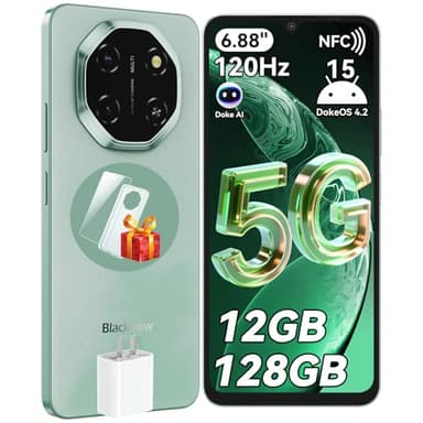 Blackview Shark 6 KI 5 G Handy Ohne Vertrag, 6.88" 120HZ Android 15 Smartphone 5G Ohne Vertrag, 12GB+128GB / 2TB TF 5000mAh & 18W, 16MP+8MP Dual 5G SIM Handys/Fingerabdruck/Face ID/GPS/OTG/NFC