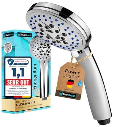 BLUMBACH® Duschkopf wassersparend Energy Rain mit 9 Strahlarten, Duschbrause, Shower Head, Handbrause Dusche Brausekopf Dusche, Sparduschkopf, wassersparender Duschkopf, Handbrausen Dusch Brausekopf