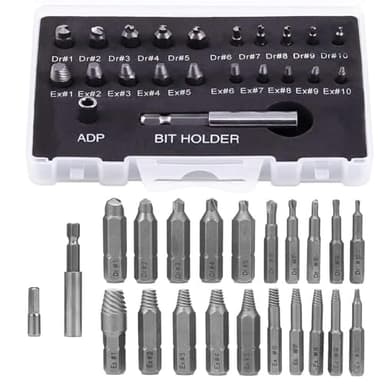 Treki 22 Stück Beschädigter Schraubenausdreher Profi Linksausdreher, HSS Gebrochene Schrauben Entferner Extraktor Kit mit 6,35 mm Bithalter, Schraubenlöser zum Entferner Abisolierte 2-12mm Schrauben