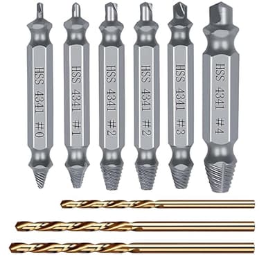 6 Stück Schraubenausdreher Set mit 3 Spiralbohrer, HSS 4341 Härtegrad 62-63hrc Linksausdreher Set, Beschädigte Schraube Entferner Extraktor, Zum Bohren Entfernen beschädigter Schrauben