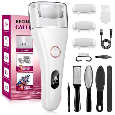 Hornhautentferner Elektrisch,Pediküre Set Fußpflege Elektrisch mit 3 Rollen,3 Gear USB Elektrischer Hornhautentferner mit Arbeitslicht für Hornhaut Entfernen fuß,Rissige Fersen,Tote Haut,Wasserdicht