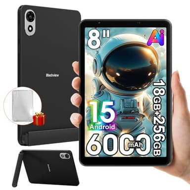 Blackview ZENO 1 8 Zoll Tablet Android 15, 18GB+256GB+2TB Erweiterung, Zwei Lautsprecher, 4G LTE 5G WiFi Gaming Tablet, 8MP AI Camera, 6000mAh, Gemini Al 2.0, 3,5mm Klinke/OTG/FM/Hall, Schwarz