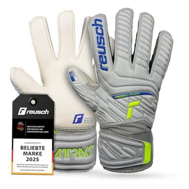 Reusch Attrakt Grip Finger Support Junior Flexible Torwarthandschuhe Kinder Jugendliche Fußballhandschuhe mit Fingerprotektion für alle Spielfeldoberflächen und jedes Wetter